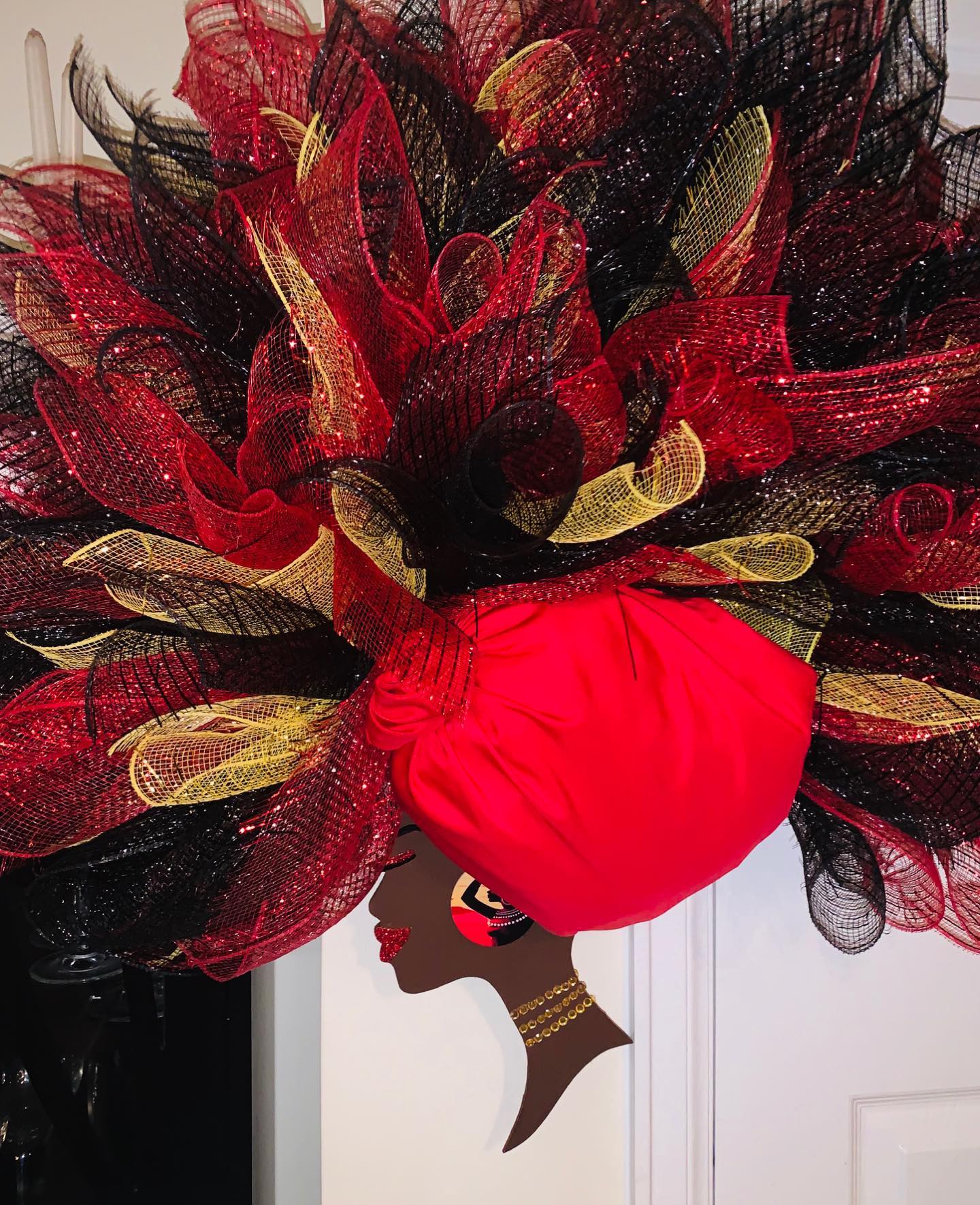 Red and gold deco mesh wreath